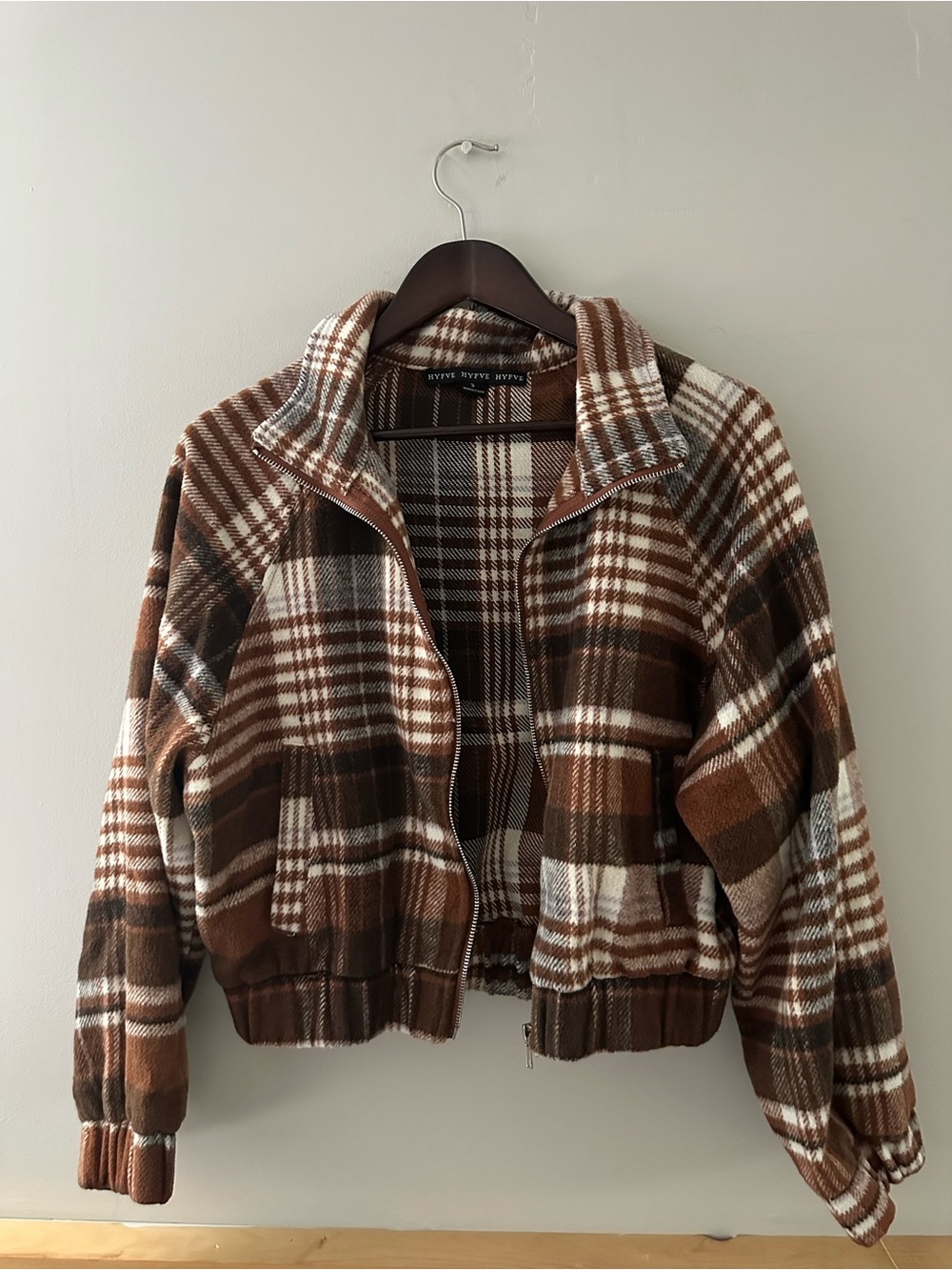 HYFVE Brown & White Plaid Bomber Jacket